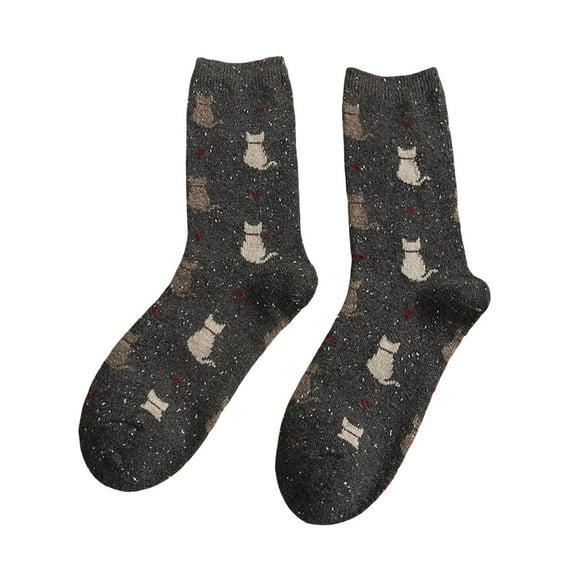 Telankuip Thick Warm Cat Print Casual Socks for Women Cozy Homewear Fashion Warm Medium Tube Socks Fall Winter Comfort Mid-Calf Socks Perfect for Daily Wear Dark Gray One Size