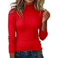 thumbnail image 1 of Telankuip Thin Cozy Sweaters for Women Turtleneck Long Sleeve Slim Fit Pullovers Sweater Comfortable Soft Solid Color Ribbing Knit Fall Winter Base Layer Tops Red L, 1 of 8