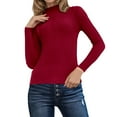 thumbnail image 1 of Telankuip Thin Cozy Sweaters for Women Turtleneck Long Sleeve Slim Fit Pullovers Sweater Comfortable Soft Solid Color Ribbing Knit Fall Winter Base Layer Tops Wine M, 1 of 8