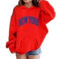 thumbnail image 1 of Telankuip Trendy New York Girls Pullover Hoodies Loose Fit Long Sleeve Kids Hooded Sweatshirts Drawstring Drop Shoulder Casual Comfort Warm Workout Fall Winter Tops Red 7-8 Years, 1 of 4