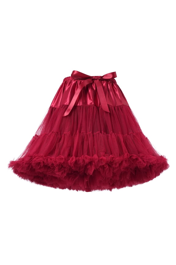 Tutu Skirts for Women Elastic High Waisted Bow Tie as Well as Petticoat Above Knee Underskirt Boneless Soft Mesh Solid Color Tulle Crinoline for Birthday Party One Size