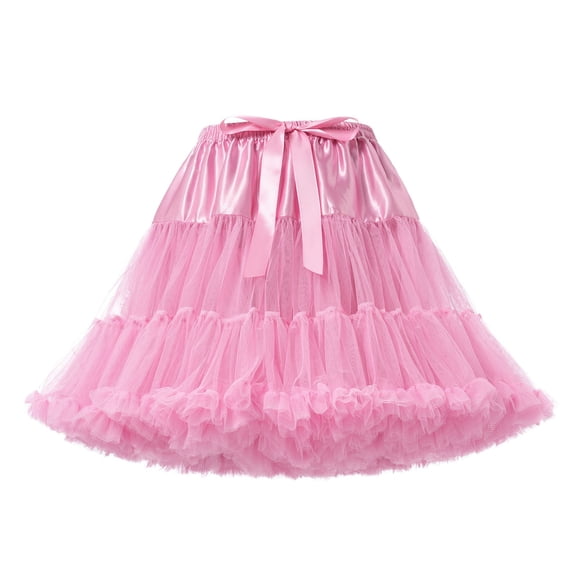 Telankuip Tutu Skirts for Women Elastic High Waisted Bow Tie as Well as Petticoat Above Knee Underskirt Boneless Soft Mesh Solid Color Tulle Crinoline Slip for Birthday Party Pink One Size