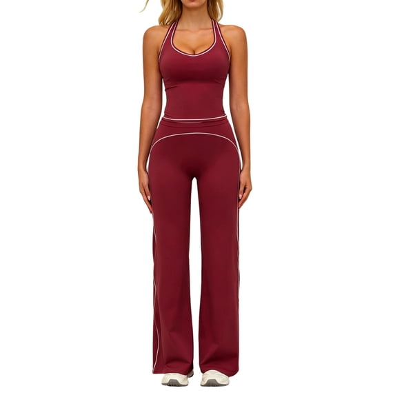 Telankuip Two Piece Workout Sets for Women Sleeveless V-Neck Racerback Tank Top Matching High Waist Flare Leg Yoga Pants Casual Solid Color Slim Fitted Gym Fitness Running Outfits XL