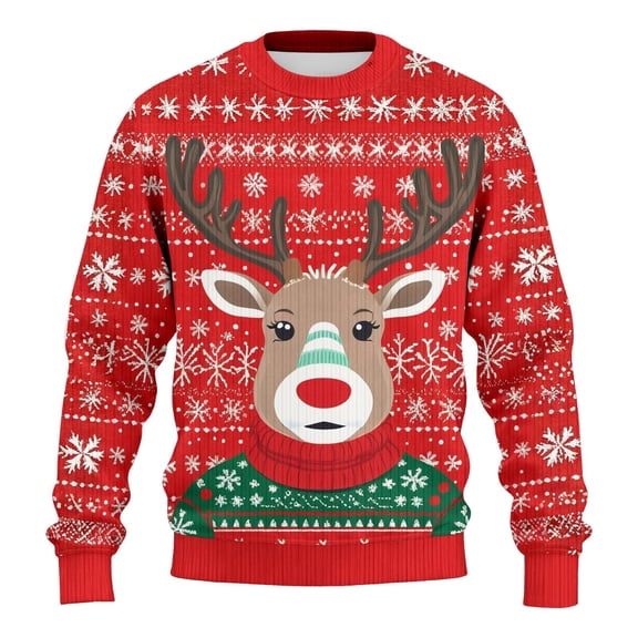 Telankuip Ugly Christmas Crewneck Sweatshirts Pullover for Unisex Adults Funny Novelty Xmas Printed Crewneck Long Sleeve Relaxed Comfy Festival Outfits 2025 Red XL