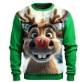 thumbnail image 1 of Telankuip Christmas Funny Large Reindeer Graphic Sweatshirts for Men Crewneck Xmas Holiday Pullovers Novelty 3D Print Long Sleeve Hoodless Tops Green XXXL, 1 of 2