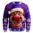 thumbnail image 1 of Telankuip Christmas Sweatshirts for Men Xmas Reindeer Pattern Long Sleeve Crew Neck Pullover Tops Trendy Knit-Like Funny 3D Print Relaxed Fit Outwear for Holiday Party Purple2 L, 1 of 2