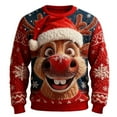 thumbnail image 1 of Telankuip Christmas Sweatshirts for Men Xmas Reindeer Pattern Long Sleeve Crew Neck Pullover Tops Trendy Knit-Like Funny 3D Print Relaxed Fit Outwear for Holiday Party Red1 XXXL, 1 of 2