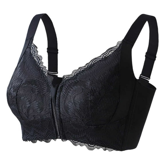 Telankuip Ultra Soft Front Zipper Wireless Lifting Bras for Women Wirefree Lace Anti-Sagging Seamless Bralettes Full Coverage Racerback Thin Cup Comfort Front Closure Bras Black 95