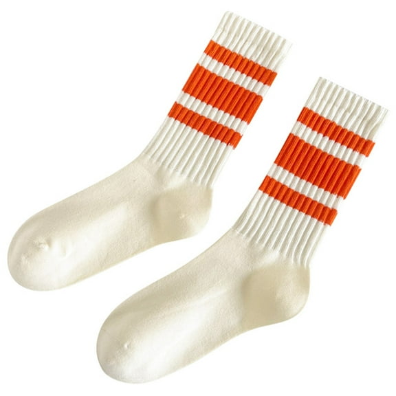 Telankuip Unisex Mid-Calf Socks Retro Striped Printed Novelty Socks Vintage Casual Crew Socks Sporty Calf Socks Comfort Breathable Tube Cotton Socks for Men Women Orange3 One Size