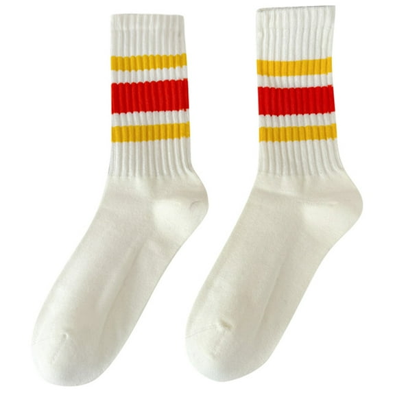 Telankuip Unisex Mid-Calf Socks Retro Striped Printed Novelty Socks Vintage Casual Crew Socks Sporty Calf Socks Comfort Breathable Tube Cotton Socks for Men Women Yellow3 One Size