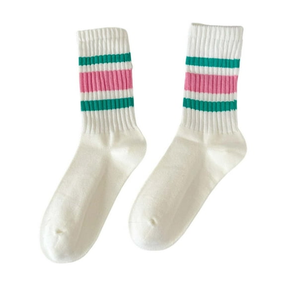 Telankuip Unisex Mid-Calf Socks Retro Striped Printed Novelty Socks Vintage Casual Crew Socks Sporty Calf Socks Comfort Breathable Tube Cotton Socks for Men Women Green5 One Size