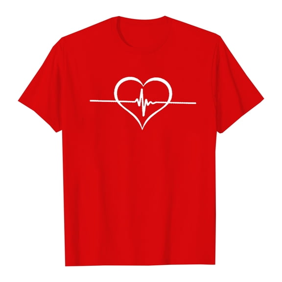 Telankuip Valentine's Day Couple's Short-Sleeve T-Shirts Fashion Love Heart Graphic Printed Crewneck Tops Interactive Matching for Couples Date Night Anniversary Celebration 2-Red XXXL