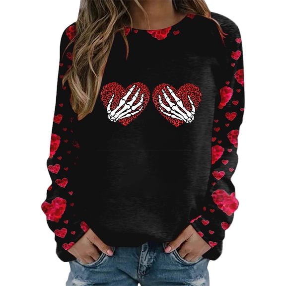 Telankuip Valentines Day Sweatshirts for Women Gnome Love Heart Graphic Print Long Sleeve Shirts Crewneck Loose Fit Casual Trendy Soft Comfy Pullover Tops Holiday Clothes 2-Black S