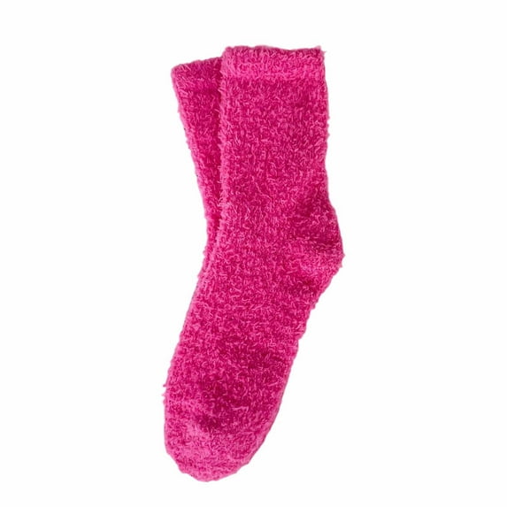 Telankuip Warm Cozy Cloud Medium Tube Socks for Women Soft Comfort Fabric Fuzzy Socks Warm Home Sleep Winter Solid Color Preppy Mid-Calf Socks for Everyday Wear Hot Pink2 One Size