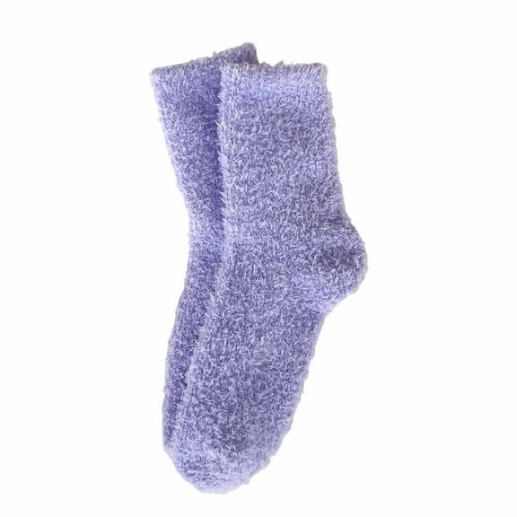 Telankuip Warm Cozy Cloud Medium Tube Socks for Women Soft Comfort Fabric Fuzzy Socks Warm Home Sleep Winter Solid Color Preppy Mid-Calf Socks for Everyday Wear Purple2 One Size