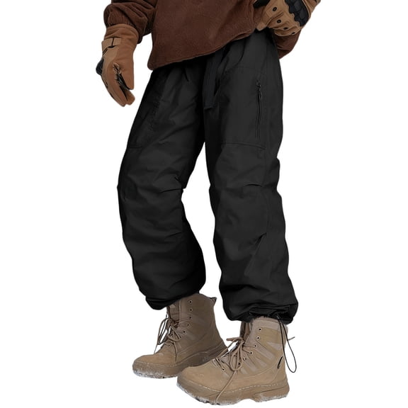 Telankuip All Weather Men's Casual Cargo Pants for Outdoor Hiking Mountaineering Work Water Windproof Thermal Insulated Skiing and Winter Activities Trousers Black M