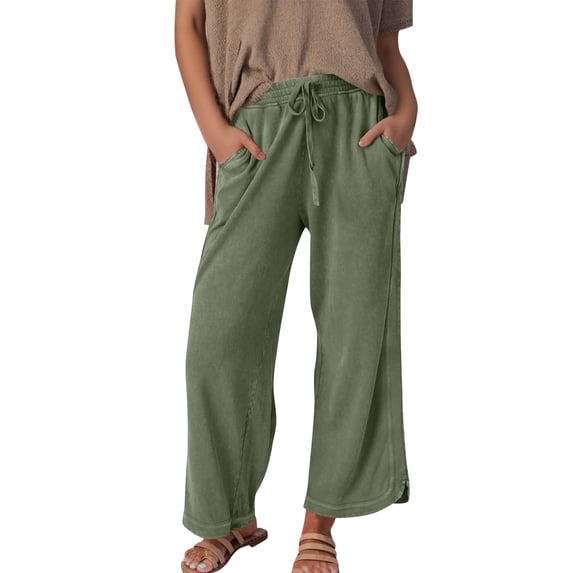 Telankuip Wide Leg Sweatpants Womens Loose Fit Drawstring Elastic High Waisted Trousers with Pockets Lightweight Soft Comfort Straight Leg Sweatpants Green S