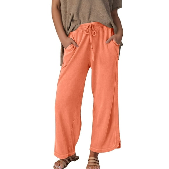 Telankuip Wide Leg Sweatpants Womens Loose Fit Drawstring Elastic High Waisted Trousers with Pockets Lightweight Soft Comfort Straight Leg Sweatpants Red S