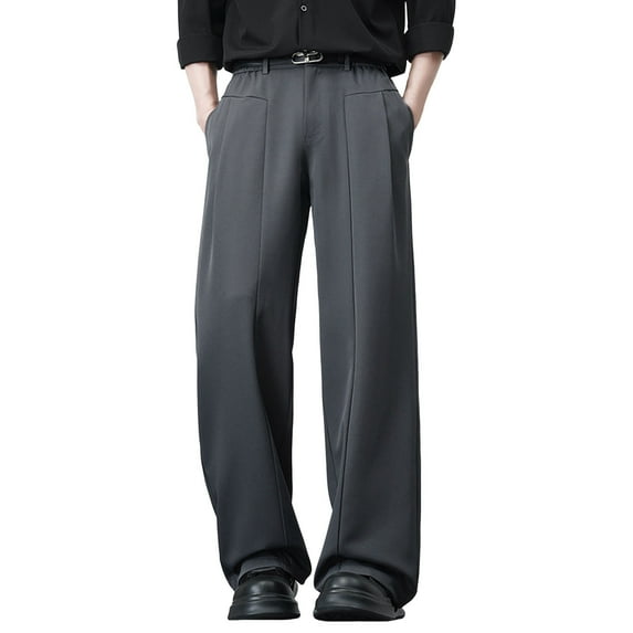Telankuip Wide Leg Work Pants for Men Lightweight Soft Comfortable Business Casual Trousers Trendy Solid Color Stretch High Waisted Loose Fit Pant Fall Winter Office Outfits Dark Gray XL