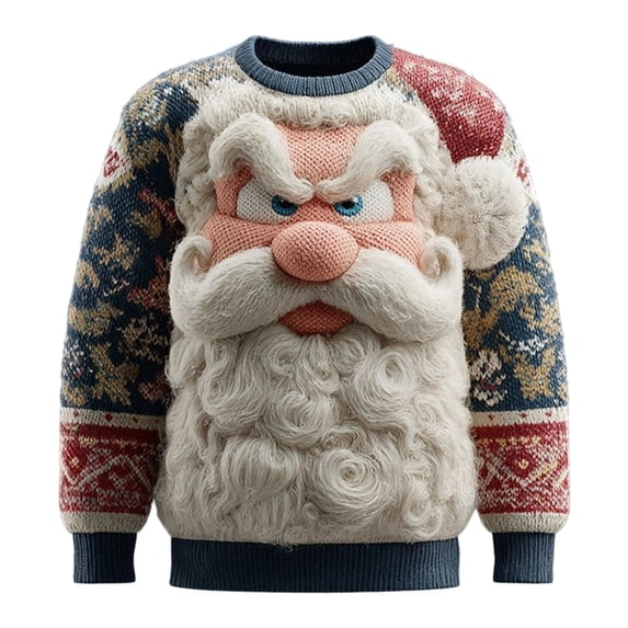 Telankuip Winter Christmas 3D Textured Print Sweatshirts for Men 2025 Funny Santa Claus Graphic Crewneck Pullover Tops Xmas Holiday Stylish Clothes White3 S