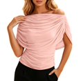 thumbnail image 1 of Telankuip Women's Elegant off the Shoulder Ruched Blouse Casual Short Sleeve Pleated Boat Neck Tops Stretchy Cinched Waist Slim Fit Summer Top 2026 Beach Vacation Outfits, 1 of 4