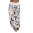 thumbnail image 1 of Telankuip Women's Floral Printed Wide Leg Pleated Harem Pants Casual High Waisted Loose Stretchy Yoga Pants Plus Size Fashion Hippie Tie Dye Baggy Soft Comfy Trousers White XXXXL, 1 of 4
