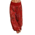 thumbnail image 1 of Telankuip Women's Floral Printed Wide Leg Pleated Harem Pants Casual High Waisted Loose Stretchy Yoga Pants Plus Size Fashion Hippie Tie Dye Baggy Soft Comfy Trousers Red XXL, 1 of 4
