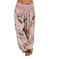 thumbnail image 1 of Telankuip Women's Floral Printed Wide Leg Pleated Harem Pants Casual High Waisted Loose Stretchy Yoga Pants Plus Size Fashion Hippie Tie Dye Baggy Soft Comfy Trousers Pink XXXXXL, 1 of 4
