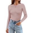 thumbnail image 1 of Telankuip Women's Long Sleeve Crewneck Thin T Shirts 2025 Fall Ribbed Knit Solid Color Slim Fitted Casual Basic Tee Tops Soft Comfort Winter Base Layer Pullovers T-Shirts Pink L, 1 of 8