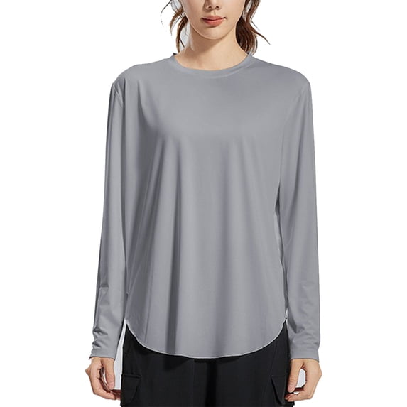 Telankuip Women's Long Sleeve Sun T Shirts Upf 50+ UV Protection Rash Guard Pullover Tops Quick Dry Lightweight Soft Comfortable Loose Fit Pure Hiking Workout Tee Shirts Grey L