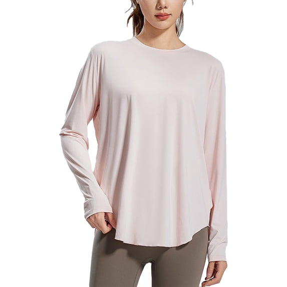 Telankuip Women's Long Sleeve Sun T Shirts Upf 50+ UV Protection Rash Guard Pullover Tops Quick Dry Lightweight Soft Comfortable Loose Fit Pure Hiking Workout Tee Shirts Light Pink M