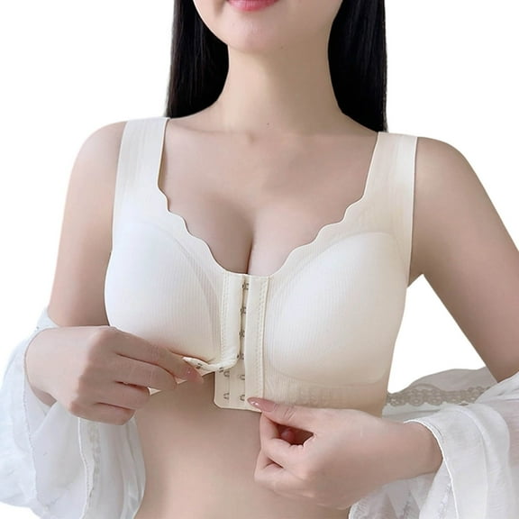 Telankuip Women's Oversized Front Closure Bras Wireless Soft Comfortable Full Coverage Bralettes Pure Stretchy Supportive Convertible Front Hook Bras for Everyday Wear White XXL