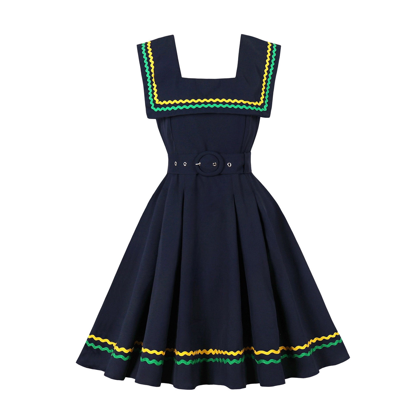 Telankuip Women's Sailor Collar Sleeveless Midi Dresses 1950s Retro High Waisted A-Line Swing Flowy Prom Dress for Party 2026 Spring Summer Slim Fit Elegant Evening Dress Navy M