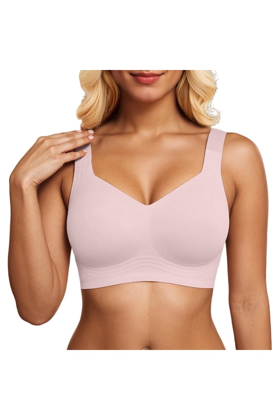Women's Seamless Wireless Sports Bras Push up Deep V No Underwire Supportive Bralettes Plus Size Fixed Point Full Coverage Lift Comfort Solid Color Everyday Workout Bra Pink S