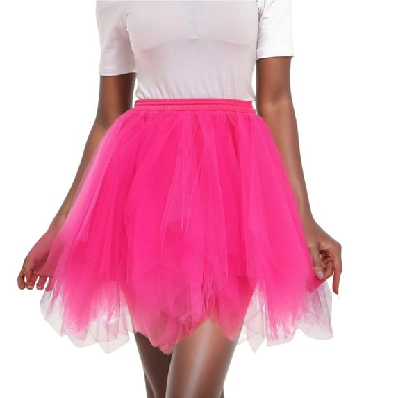 Telankuip Women's Short Vintage Ballet Bubble Puffy Tutu Elastic High Waisted Soft Lightweight Petticoat Mini Skirts Trendy Solid Color Puff Carnival Party Short Skirt 2025 Hot Pink XXXL