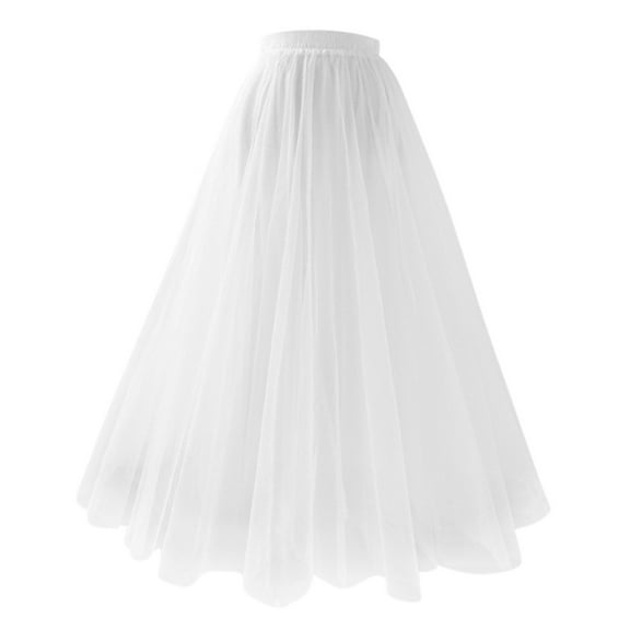 Telankuip Women's Solid Color Ballet Mesh A-Line Tutu Skirts Trendy Pleated Tulle Elastic High Waisted Formal Party Prom Skirt Adults 5-Layer Lightweight Soft Comfy Carnival 80s Outfits White XL