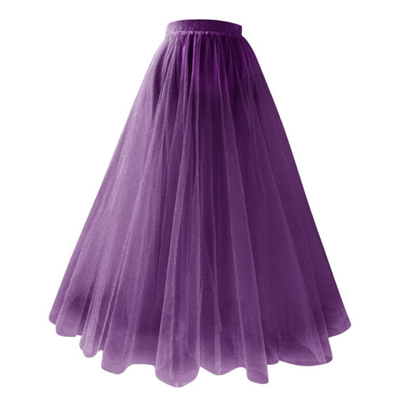 Telankuip Women's Solid Color Ballet Mesh A-Line Tutu Skirts Trendy Pleated Tulle Elastic High Waisted Formal Party Prom Skirt Adults 5-Layer Lightweight Soft Comfy Carnival 80s Outfits Purple S