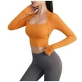 thumbnail image 1 of Telankuip Women's Sportswear Two Yoga Tops Women with Breast Pad Long Sleeve Slim Fit Workout Tops Casual Solid Color Soft Cozy Flesh Shielding Sports Fitness Wear Orange XL, 1 of 4