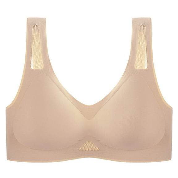 Telankuip Women's Thin Seamless Latex Bras Breast Slimming Design Smooth Seamless No Underwire Bralettes Support Side Styling Comfort Breathable Everyday Bras Beige M