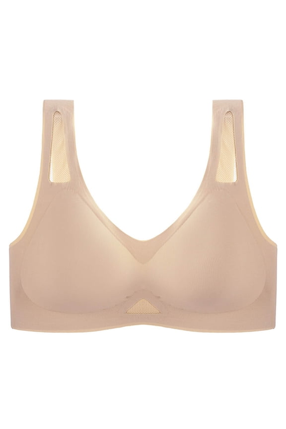 Women's Thin Seamless Latex Bras Design Smooth Seamless No Underwire Bralettes Support Side Styling Comfort Breathable Everyday Bras Beige M