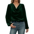 thumbnail image 1 of Telankuip Women's Velvet Loose Fit T Shirts Casual Long Sleeve Solid Color Tee Shirts 2025 Fashion Cowl Neck Drape Ruched Front Soft Comfortable Pullover Tops Fall Winter Outfits Dark Green XXL, 1 of 8