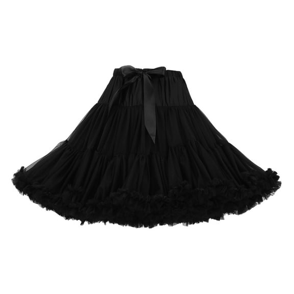 Telankuip Womens 3-Layered Pleated Tulle Petticoat Chiffon Boneless Soft Mesh Tutu Puffy Carnival Party Short Skirts High Waisted Bow Tie Ballet Underskirt Dress Black One Size