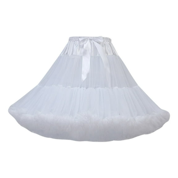 Telankuip Womens 3-Layered Pleated Tulle Petticoat Chiffon Boneless Soft Mesh Tutu Puffy Carnival Party Cosplay Short Skirts High Waisted Bow Tie Ballet Underskirt Dress White One Size