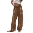 thumbnail image 1 of Telankuip Womens Barrel Wide Leg Pants Plus Size Drawstring Elastic High Waist Sweatpants 2025 Fall Winter Line Design Casual Loose Comfortable Trousers with Pockets Brown L, 1 of 4
