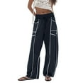 thumbnail image 1 of Telankuip Womens Barrel Wide Leg Pants Plus Size Drawstring Elastic High Waist Sweatpants 2025 Fall Winter Line Design Casual Loose Comfortable Trousers with Pockets Dark Blue M, 1 of 4