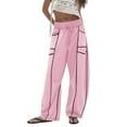 thumbnail image 1 of Telankuip Womens Barrel Wide Leg Pants Plus Size Drawstring Elastic High Waist Sweatpants 2025 Fall Winter Line Design Casual Loose Comfortable Trousers with Pockets Pink XL, 1 of 4