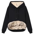 thumbnail image 1 of Telankuip Womens Casual Winter Warm Sherpa Lined Hoodies Loose Long Sleeve Drawstring Pullover Hooded Sweatshirts Soft Comfortable Solid Color Basic Tops Black M, 1 of 2