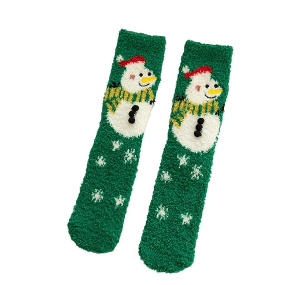Telankuip Womens Christmas Fuzzy Mid-Calf Socks Comfortable Fluffy Funny Medium Tube Socks Anti-Slip Bottom Cute Santa X-Mas Tree Thick Winter Warm Socks Green One Size
