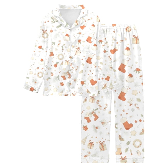 Telankuip Womens Christmas Pajamas Sets Xmas Printed Long Sleeve Button down Shirts and Pjs Pants Silk Soft Lightweight Comfort Casual Loungewear Sleepwear 1-White XXL