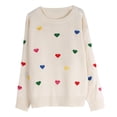 thumbnail image 1 of Telankuip Womens Colorful Heart Printed Sweaters Long Sleeve Crew Neck Knitted Casual Pullover Sweater for Valentine's Day Outfits Relaxed Fit Lightweight Soft Comfy Stylish Tops Beige XL, 1 of 2